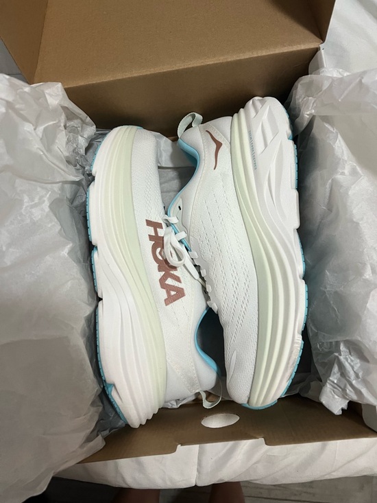 Hoka Shoes - Hoka White Running Shoes with Light Blue and Rose Gold Accents